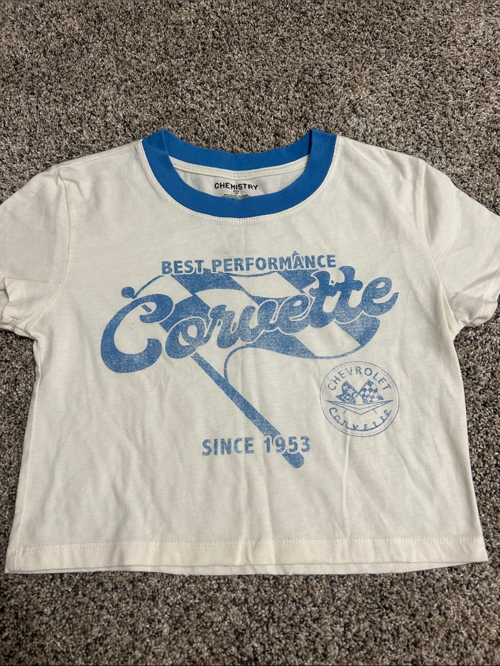 Chemistry White and Blue Corvette Graphic Ringer Tee